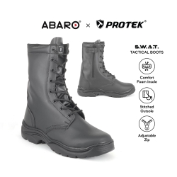 Men Swat Tactical Boots Shoes Genuine Leather Canvas Black SWA756A3 PROTEK